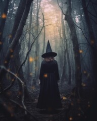 Woman, Witch Hat, Enchanted Forest, Mysterious Lighting,