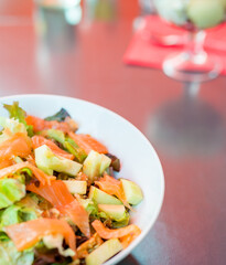 Smoked salmon salad, easy to prepare recipe, healthy living concept