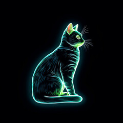 neon lights cat on black background