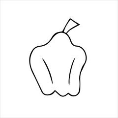 Bulgarian pepper. Vector black-and-white hand-drawn illustration. Isolated object. Clipart, template, sketch, icon, logo. a shadow.