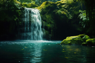 Secret Rainforest Waterfall: Mossy Stones and Turquoise Pool