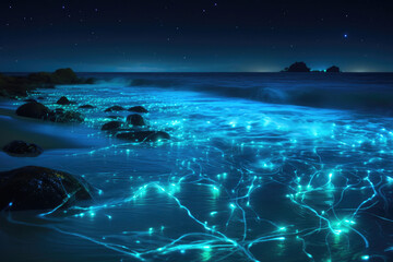 Starry Night on Earth: Bioluminescent Beach Beauty