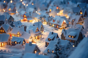 Enchanting Snowscape: Twilight Village Lights