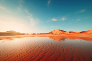 Fototapeta na wymiar Desert Dreamscape: Mirage of the Burning Horizon