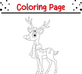 Christmas cartoon deer scarf coloring page. Happy Christmas coloring book for kids.