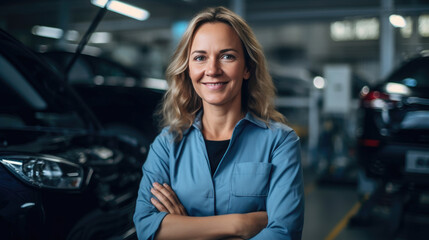 Smiling Auto Repair Expert Working on Vehicle