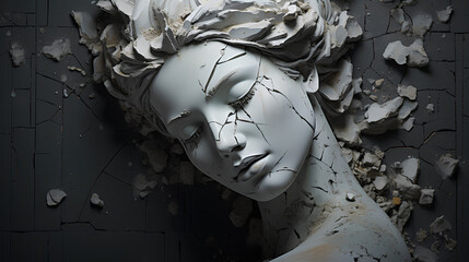 sculpture of a woman with a broken head
