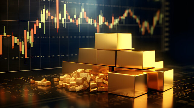Growth gold bar financial investment stock diagram