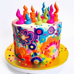 Rainbow birthday cake white background 