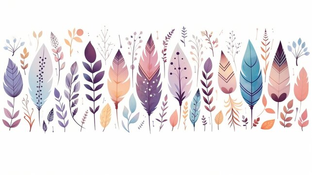 Abstract background with boho feather decoration, retro, and vintage color