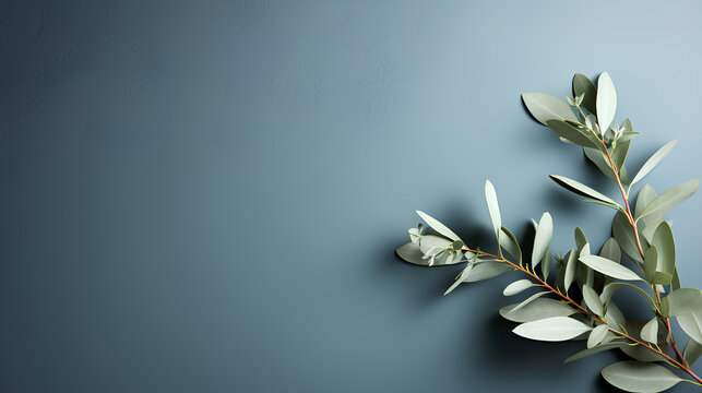 eucalyptus branches on grey background. 