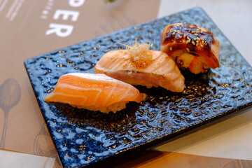 Salmon Sushi and  Salmon Saikyo Sushi and  Cook Salmon Roll