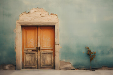 old wooden door in grunge wall