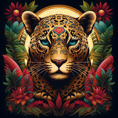 Mesoamerican Jaguar God Various Mesoamerican Cultures  dark art illustration isolated on black