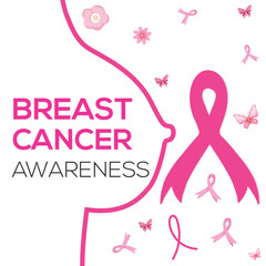 Obraz premium flat international day breast cancer awareness background with pink ribbon and Vector illustration