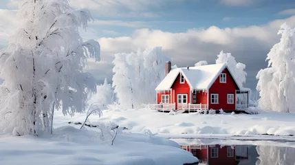 Rolgordijnen beautiful winter landscape with snow covered trees © EvhKorn