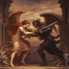 Renaissance art angel vs demon 