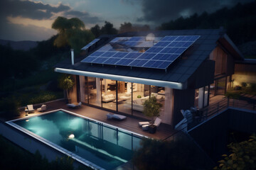 energy solar modern architecture panel eco house power home design. Generative AI. - obrazy, fototapety, plakaty