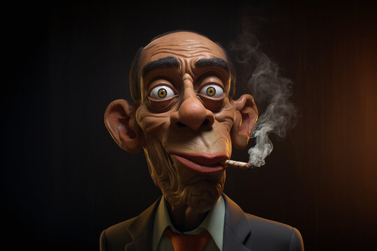 Portrait d'un homme fumant une cigarette style cartoon caricature &raquo; IA g&eacute;n&eacute;rative