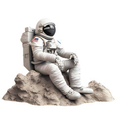 astronaut on the Moon sitting on a cliff, isolated on transparent - obrazy, fototapety, plakaty