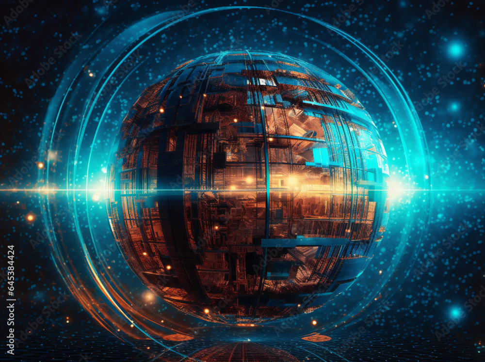Aufkleber cyberspace globe planet earth technology connection network map internet global. generative ai.