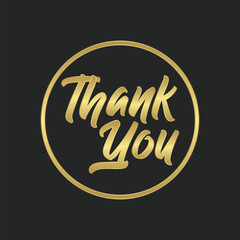 Obraz premium Thank you calligraphic lettering text inside a golden circle frame. Elegant golden style.