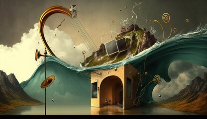 Fantasy landscape inspired by music, technology and nature