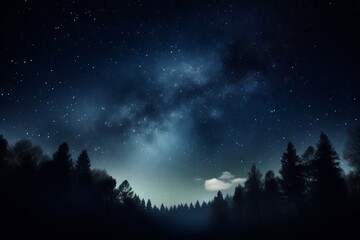 A breathtaking night sky filled with twinkling stars and towering trees
