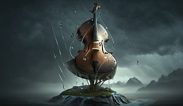 Musical instruments in artistic fantasy form, cello