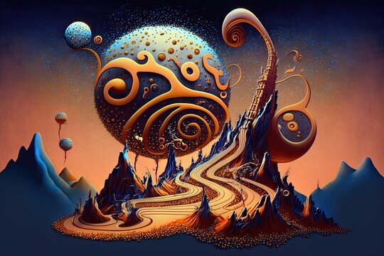 Fantasy landscape inspired by music, technology and nature