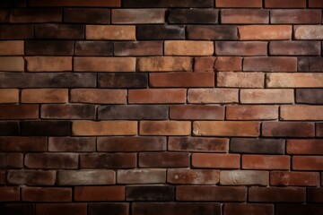A textured brick wall with a mix of red and brown bricks