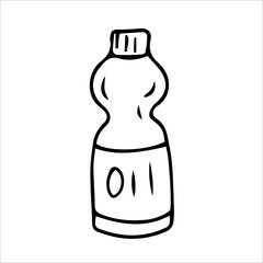 Bottle of sunflower oil. Vector black and white hand-drawn illustration. Silhouette, icon, logo, sketch, template, doodles. 