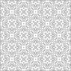 Vector pattern with symmetrical elements . Modern stylish abstract texture. Repeating geometric tiles from striped elements.Black and white pattern.