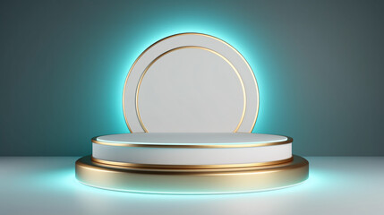 white and blue gold podium with blue light effect, Minimal scene for product display presentation.