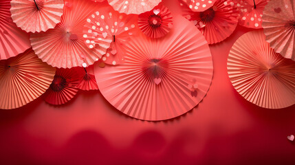red background with red umbrellas background with copy space. Lunar new year