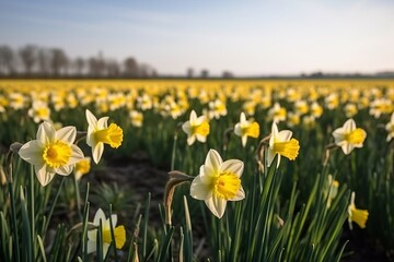 Obraz premium A vibrant field of yellow and white flowers