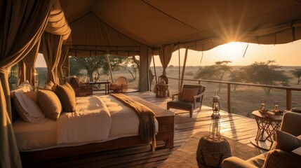 A safari inspired room with canvas walls and a terrace, 16:9