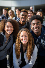 group of young male and female students at university
