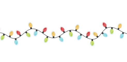 Festive Christmas light colorful garlands PNG. Decor element for postcards, invitations, backgrounds white , business cards. Winter new collection 2024.	
