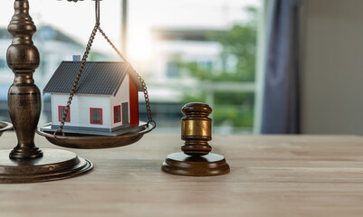 House on the scales of injustice and the hammer Real Estate Law and Auction Concepts, Real Estate...