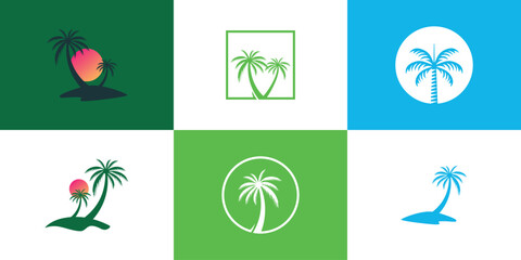 set of palm logo design with creative idea concept premium vector