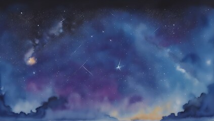 Watercolor Painting Depicting a Peaceful Starry Sky at Night