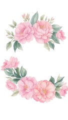 Fototapeta premium Watercolor Painting of a Wreath Made from Pink Flowers on a White Background