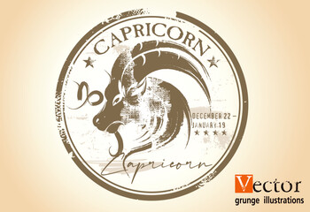 astrologi Capricorn  element, Abstract grunge stamp with the Capricorn  symbol from the horoscope, Grunge Round zodiac sign Capricorn