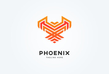 Phoenix Logo. modern phoenix with letter M inside. flat design logo template. vector illustration