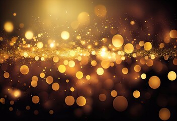 Many falling golden confetti, glitter bokeh lights background. Christmas decoration. Defocused. Luxury. Decoration. Festive. Celebration. Generative AI 