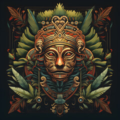 Tezcatlipoca Aztec Mythology in an ornate frame tattoo design dark art illustration isolated on white background