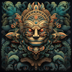 Tezcatlipoca Aztec Mythology in an ornate frame tattoo design dark art illustration isolated on white background - obrazy, fototapety, plakaty
