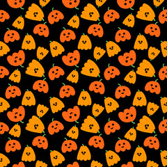 Halloween seamless pattern with pumpkin in dark background. Halloween greeting cards.