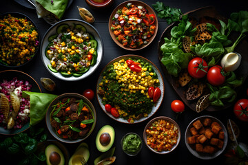 World Veganism Day with a bountiful table of colorful vegan food